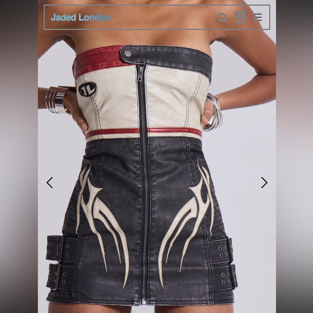 Jaded London Xiva Motocross Distressed Moto Dress with Tribal & Badge Artworks. - Picture 2 of 13